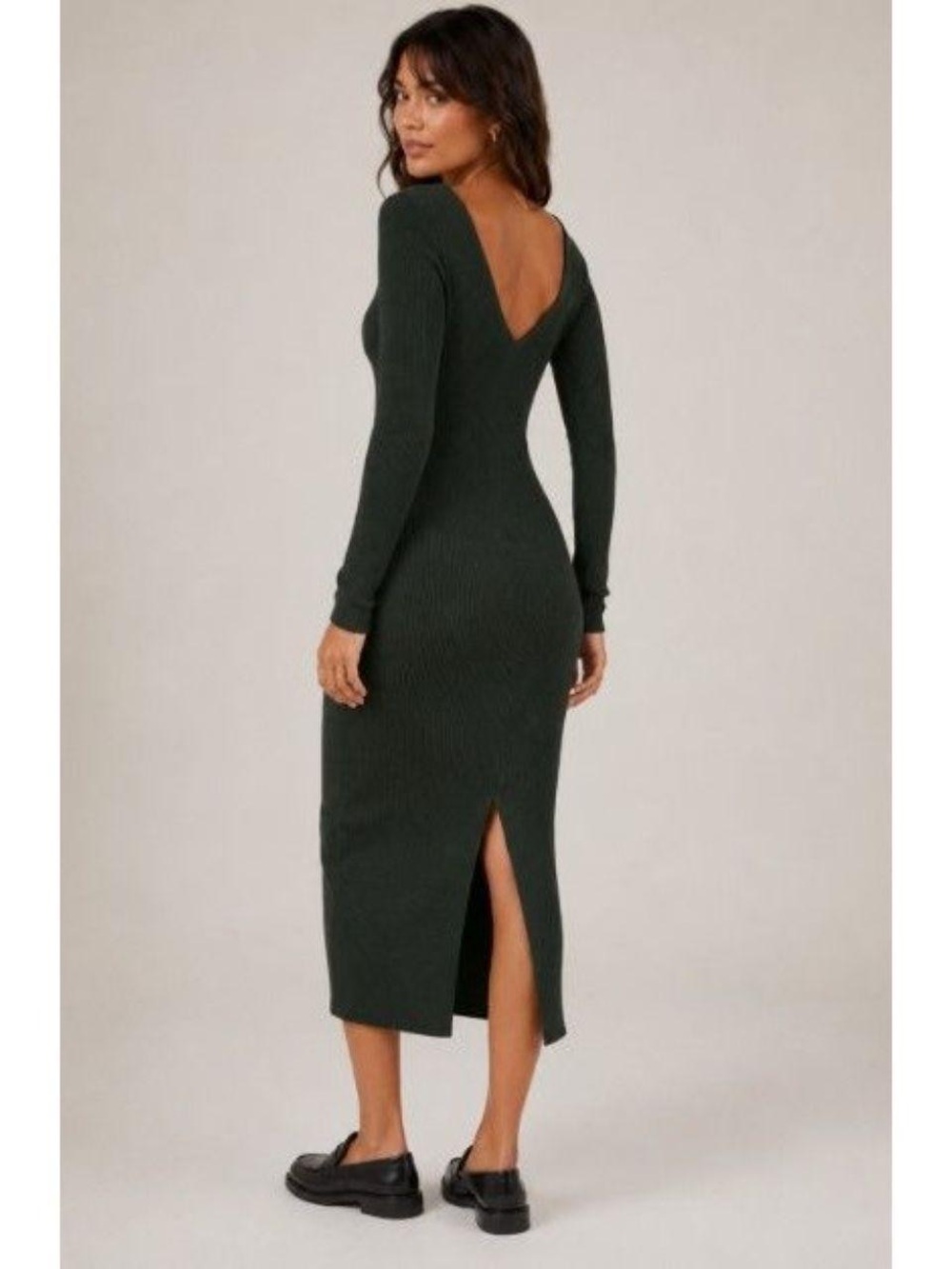 Marine Layer Long Sleeve V-Neck Maxi Dress in Dark Green